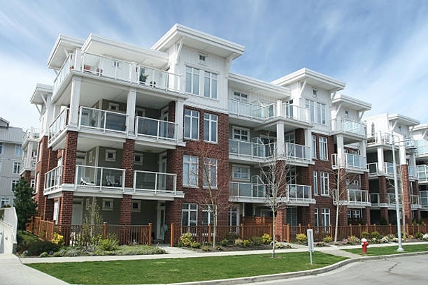 Newly constructed senior community building in suburban setting Newly constructed senior community building in suburban setting